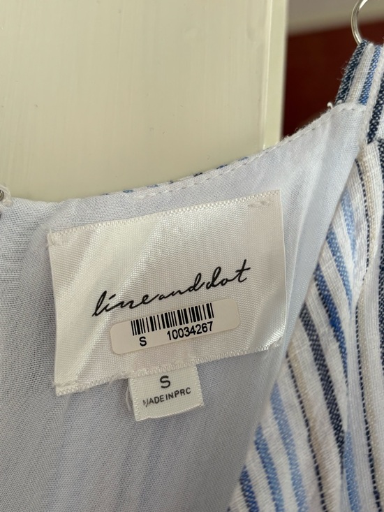 Line & Dot Blue White Striped Ruffle Hem Romper Size Small - Picture 4 of 5